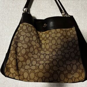 Coach Dark Brown and Tan Signature Shoulder Bag